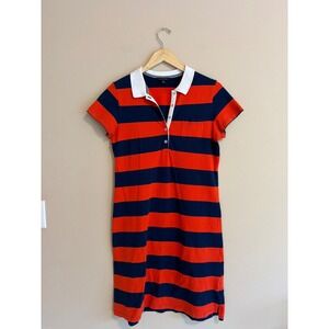 Striped Polo Dress Navy‎ Blue Red Short Sleeve Size 6-8